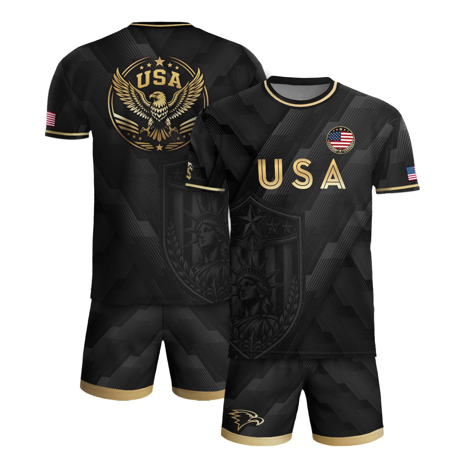 Black Adult Soccer Jersey Gold Style Iconic USA Eagle Graphic Team Training Shirt