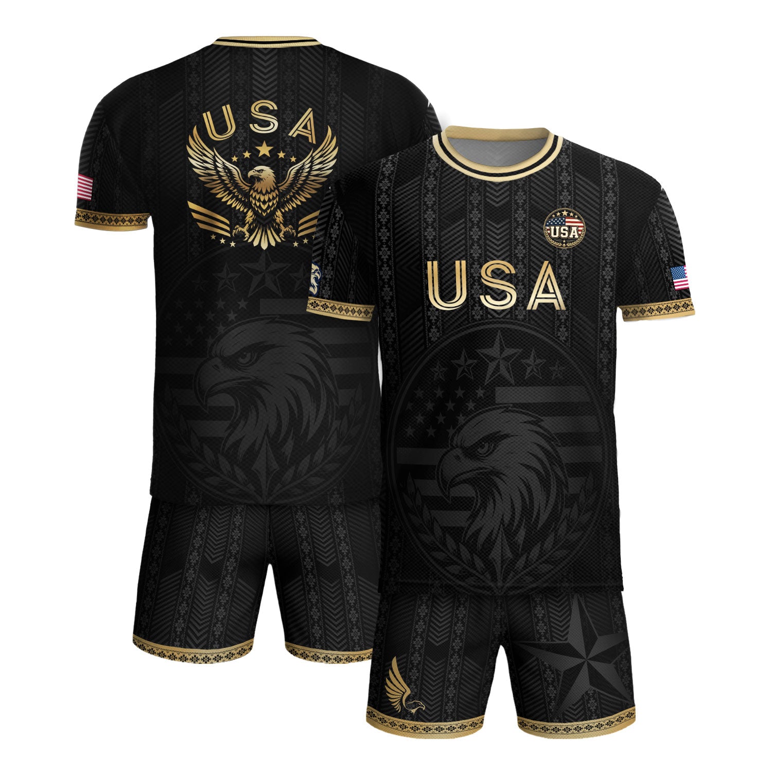 Elite Black Adult Soccer Jersey Edition Eagle Emblem Patriotic Athletic Sport Top
