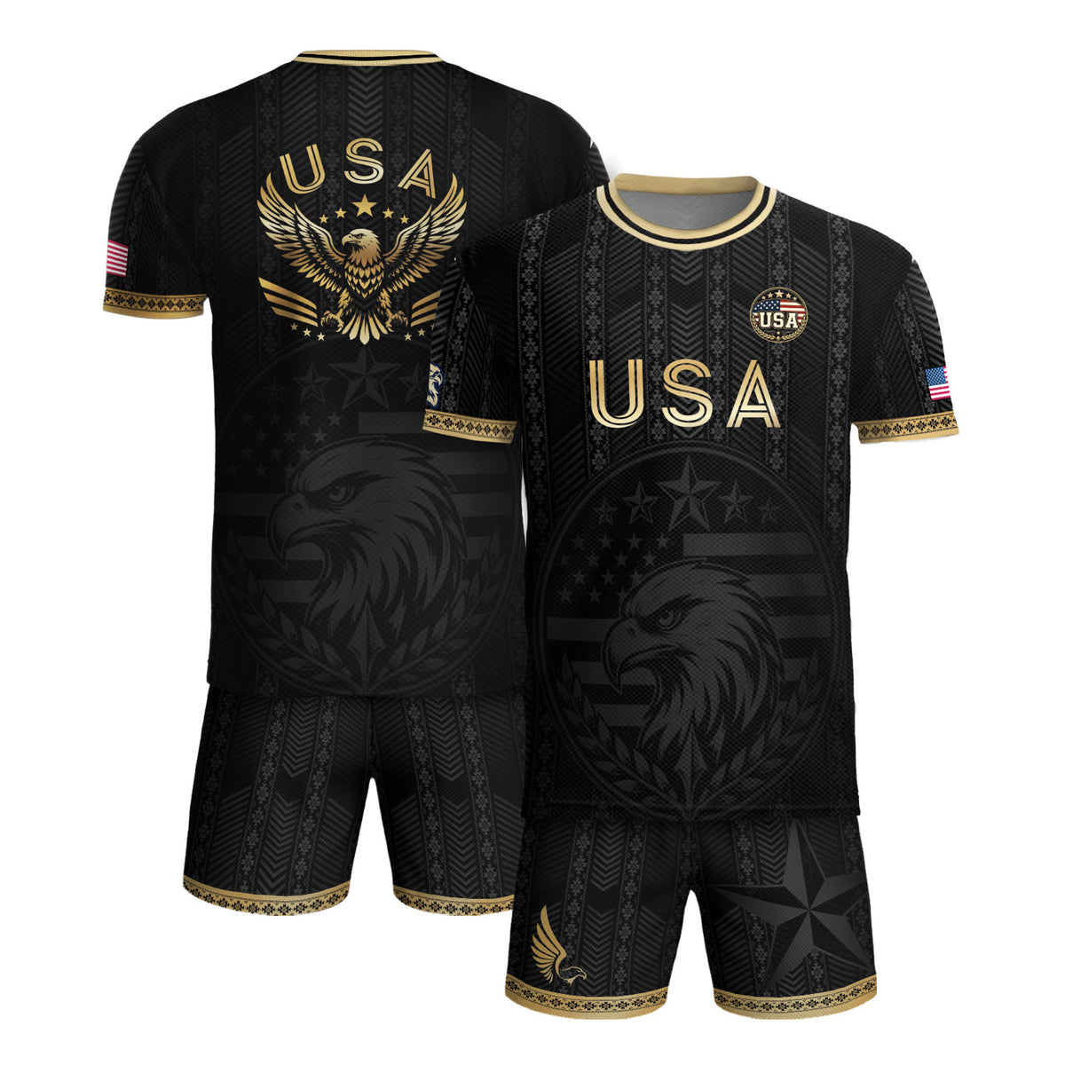 Elite Black Adult Soccer Jersey Edition Eagle Emblem Patriotic Athletic Sport Top - Rust Field Wear