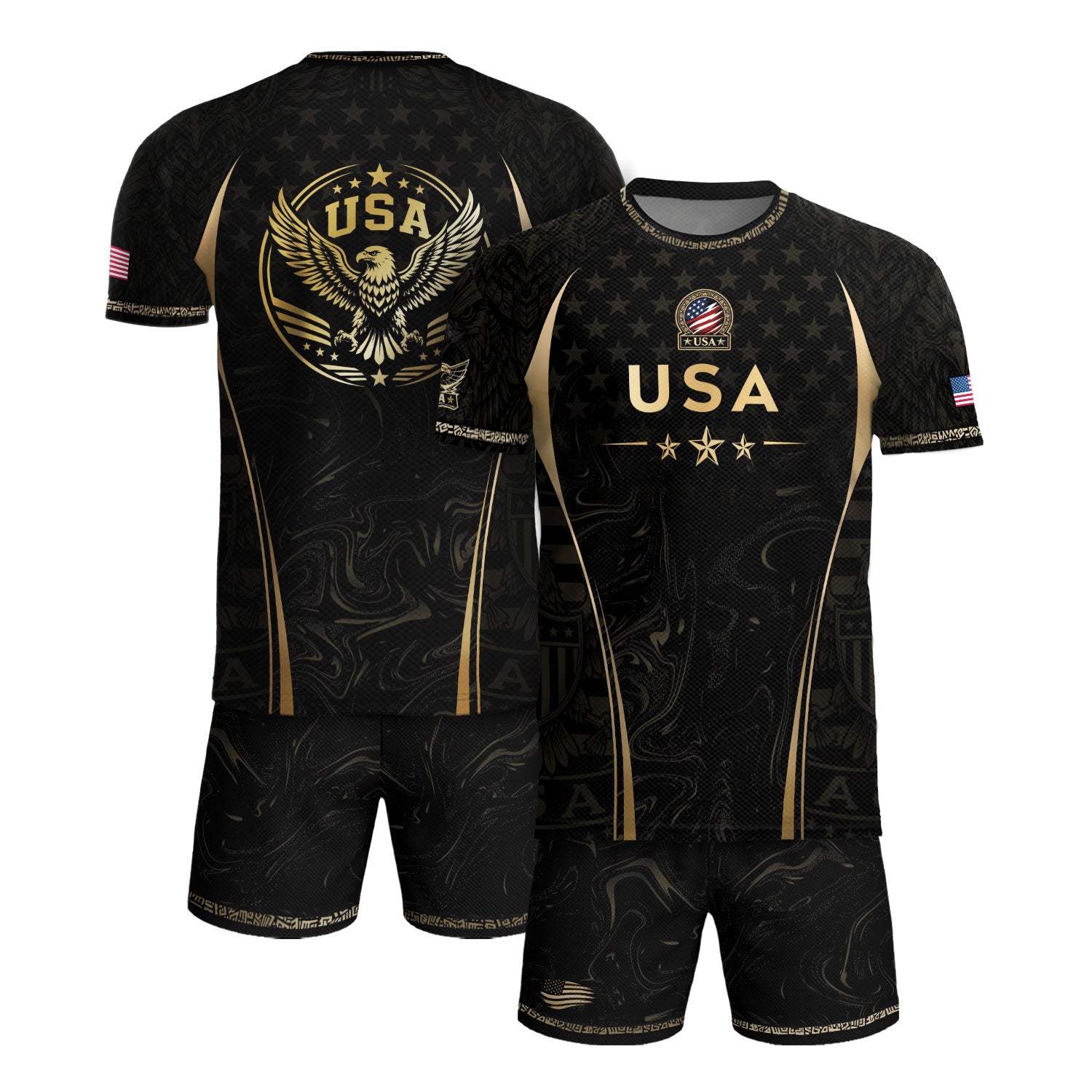 Adult Soccer Jersey Black Gold Style Iconic USA Eagle Graphic Team Training Shirt