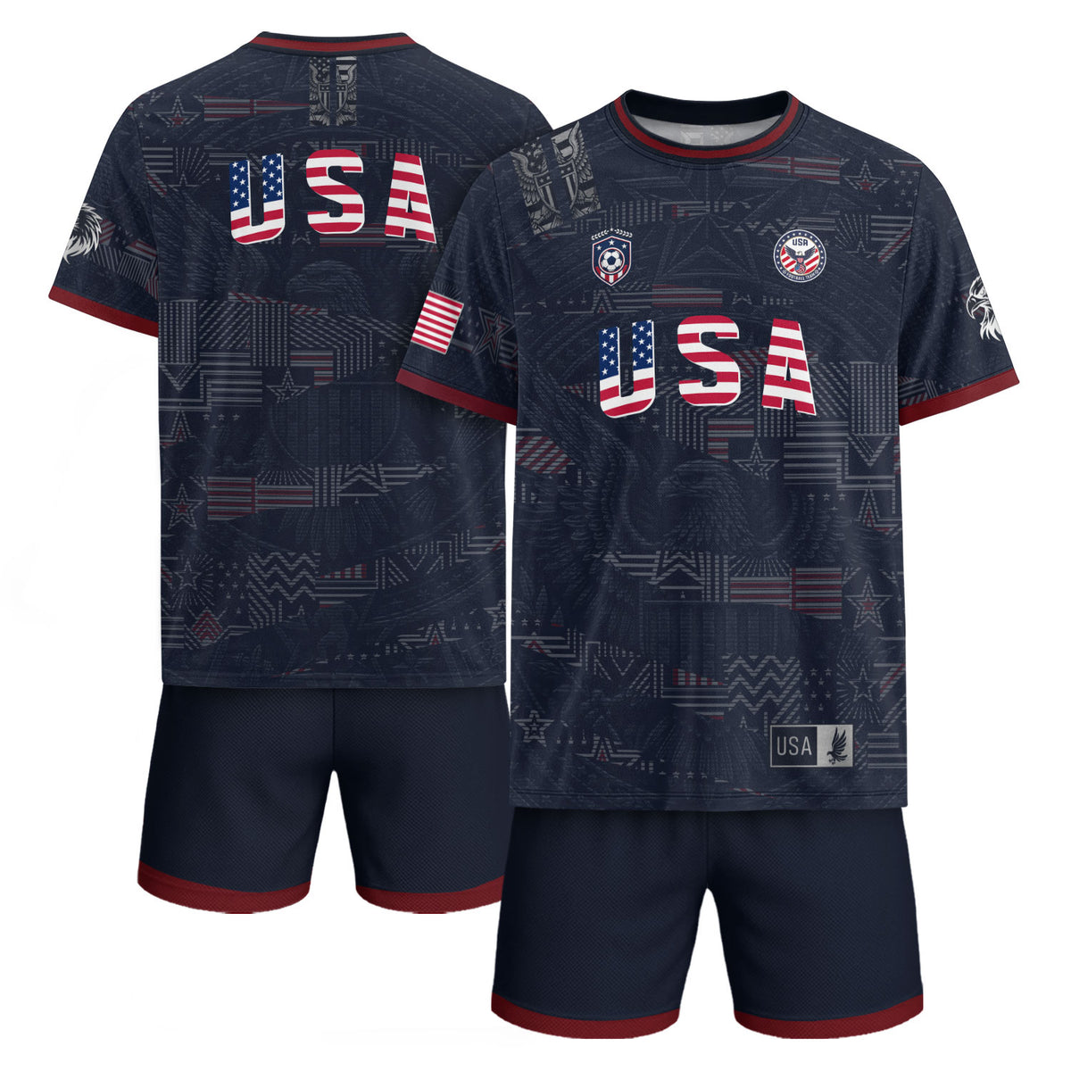 Adult Men Women USA Soccer Jersey Patriotic Flag Letters United States Fan Shirt - Rust Field Wear