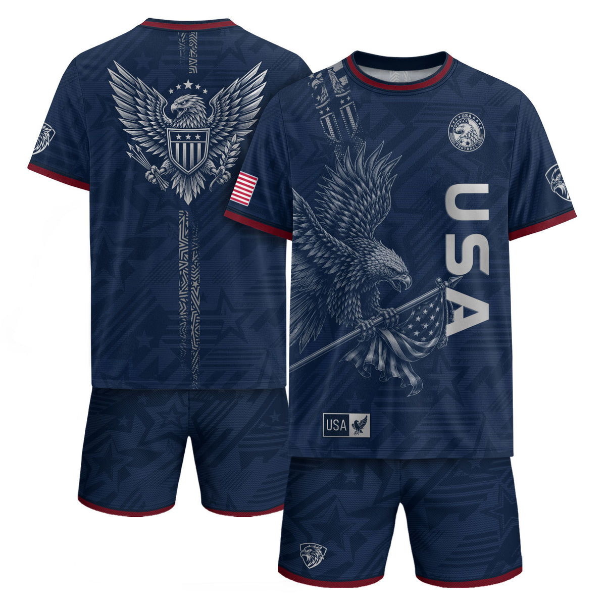 Patriotic Eagle Adult USA Soccer Jersey Navy Blue Shirt United States Football Tee - Rust Field Wear