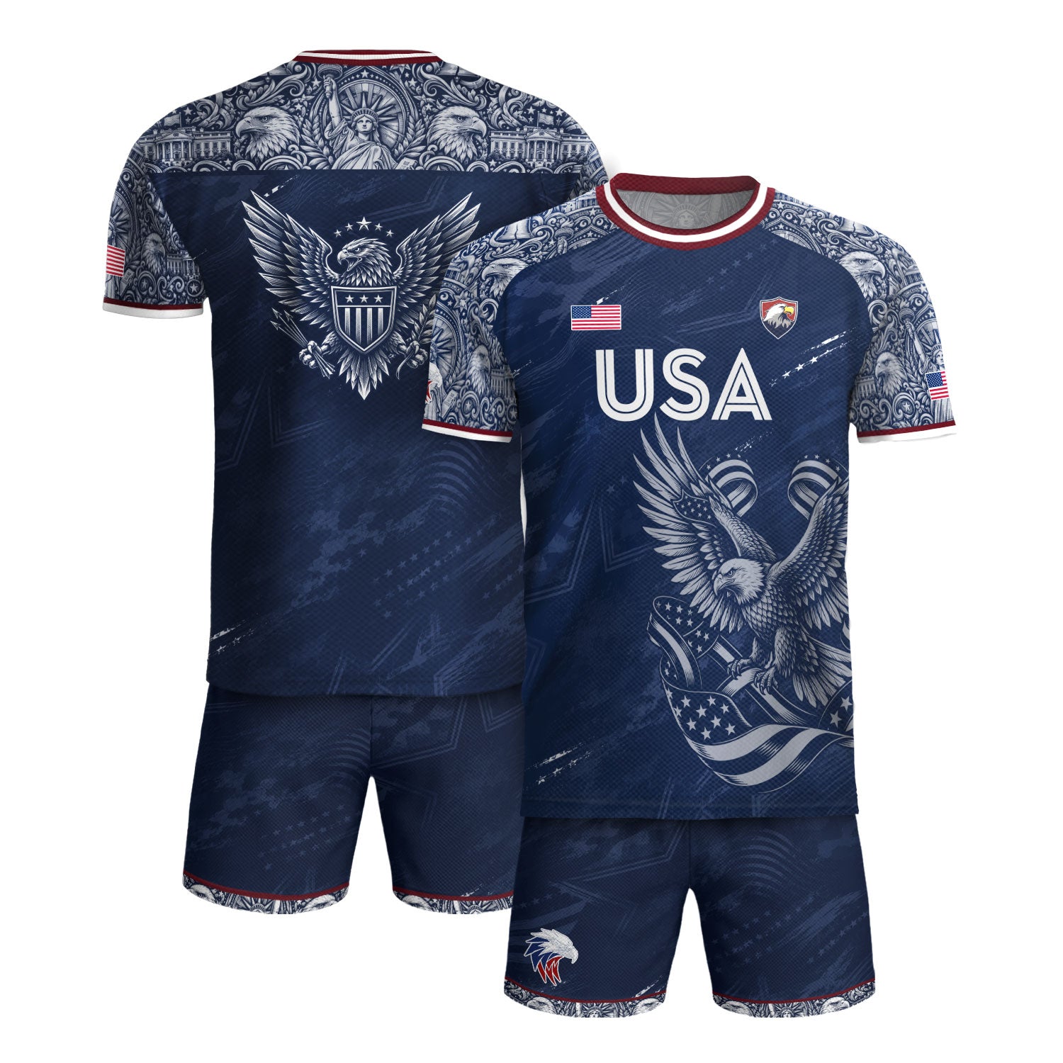 Patriotic Landmark Print USA Soccer Jersey Adult Navy United States Fan Shirt Men