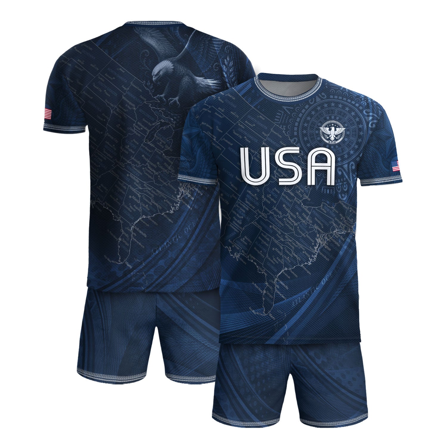 USA Soccer Jersey Vintage Navy US Map American Flag Shirt Patriotic Eagle Soccer Fan Tee