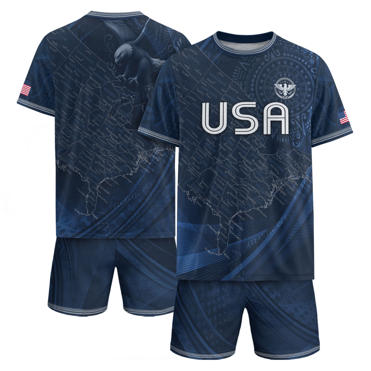 USA Soccer Jersey Vintage Navy US Map American Flag Shirt Patriotic Eagle Soccer Fan Tee - Rust Field Wear