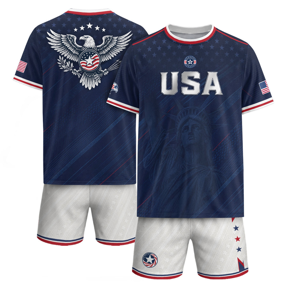 Navy USA Soccer Jersey Men Patriotic United States Football Shirt Silver USA Text Gift - Rust Field Wear
