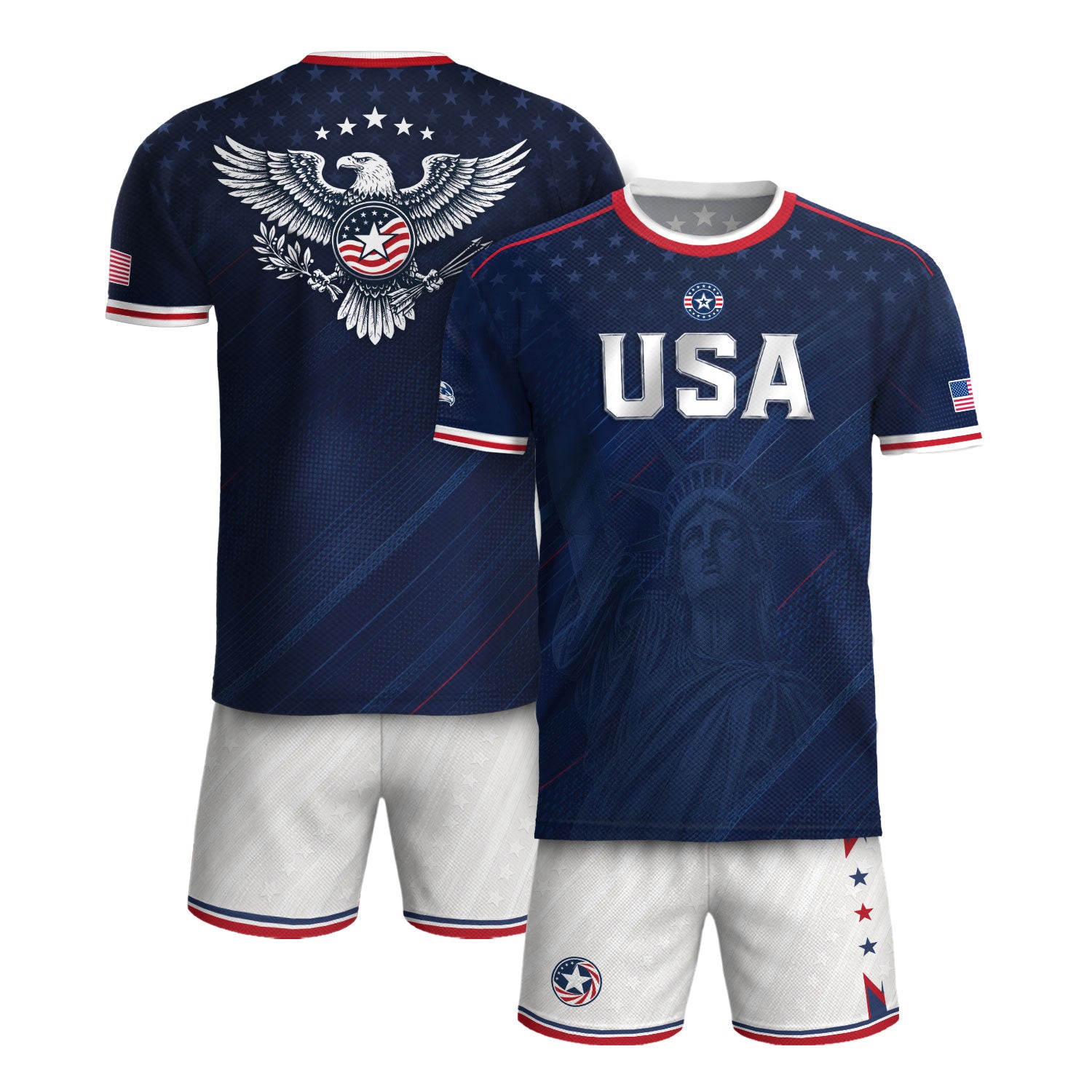 Navy USA Soccer Jersey Men Patriotic United States Football Shirt Silver USA Text Gift