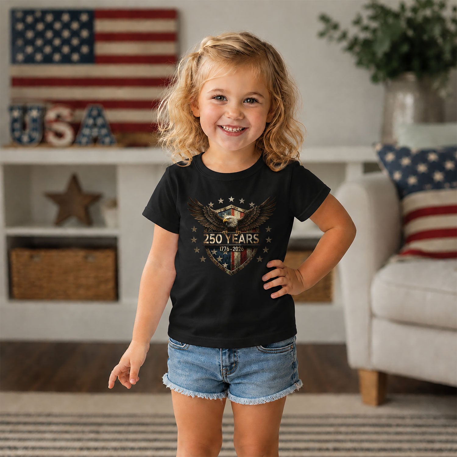 250 Years Kids T-Shirt 1776–2026 Patriotic Eagle Shield American Youth Tee