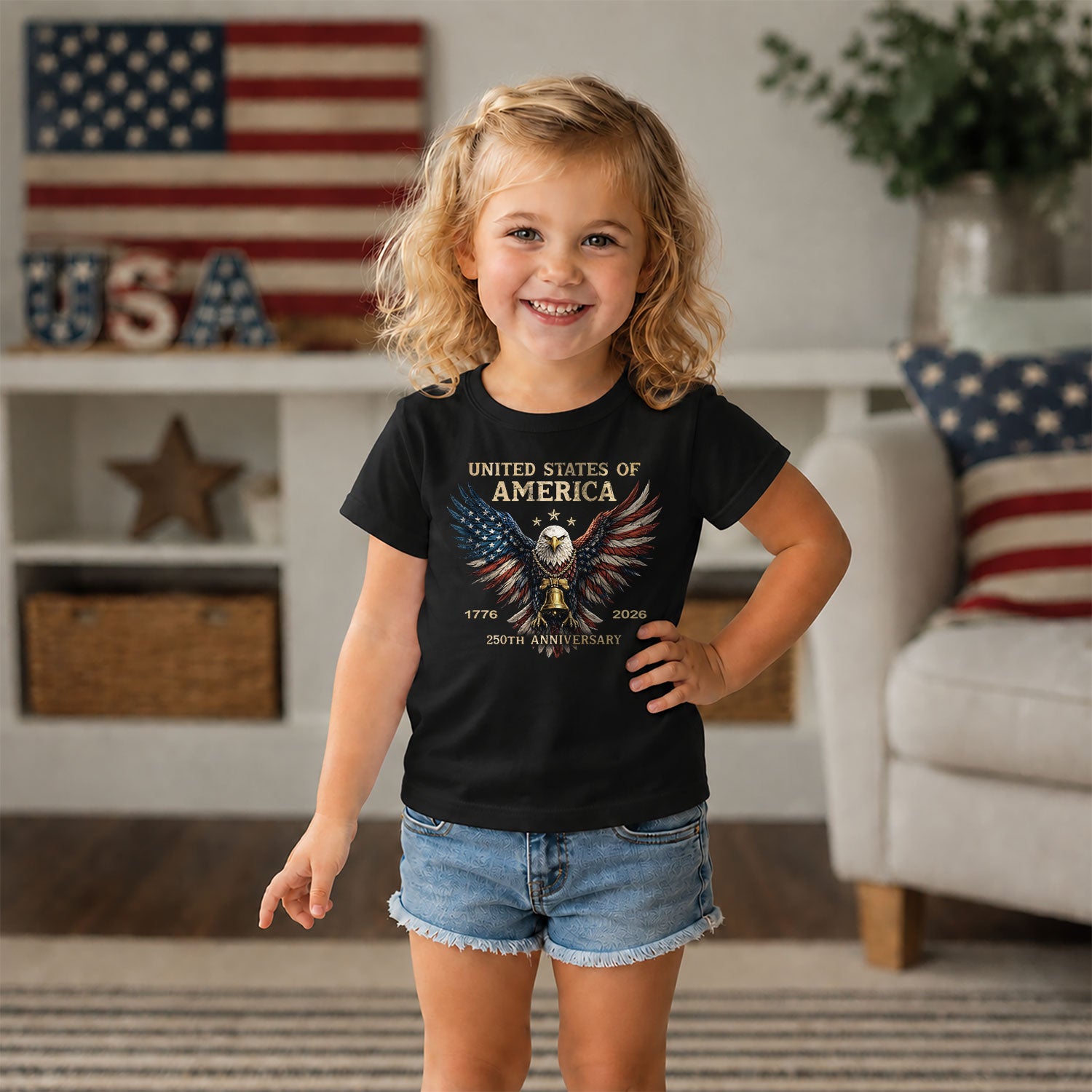 250th Anniversary Kids T-Shirt Patriotic Eagle Liberty Bell 1776-2026 Youth Tee Shirt
