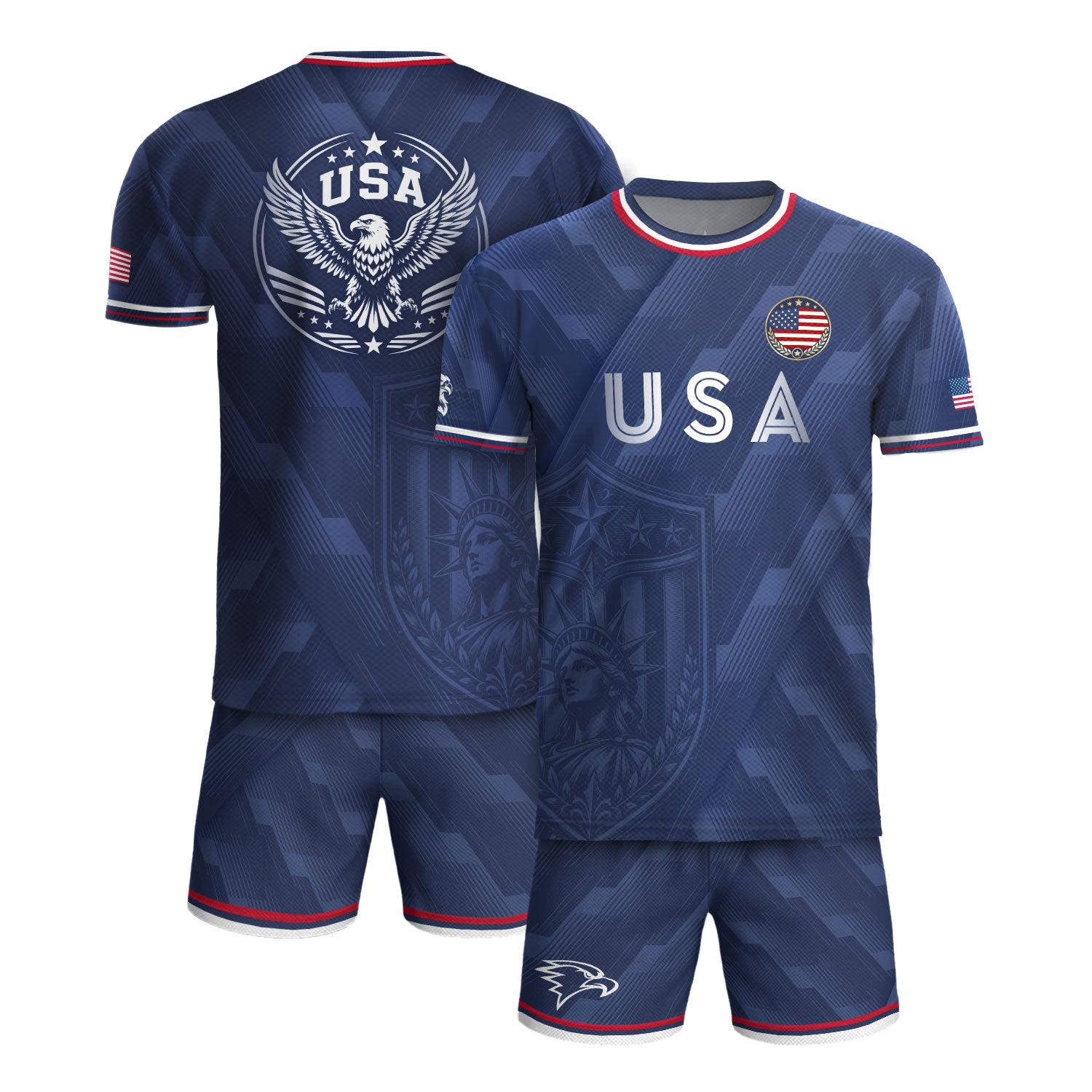 Navy Blue USA Soccer Jersey Patriotic Eagle Graphic Football Shirt for Men American Pride Sports Fan Apparel