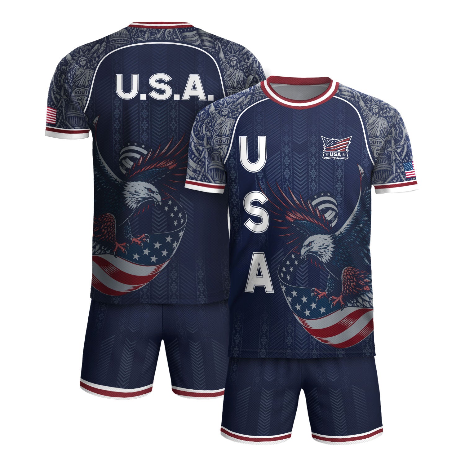 Navy Blue USA Soccer Jersey Bald Eagle Football Shirt Patriotic American Flag Sports Fan Apparel for Men