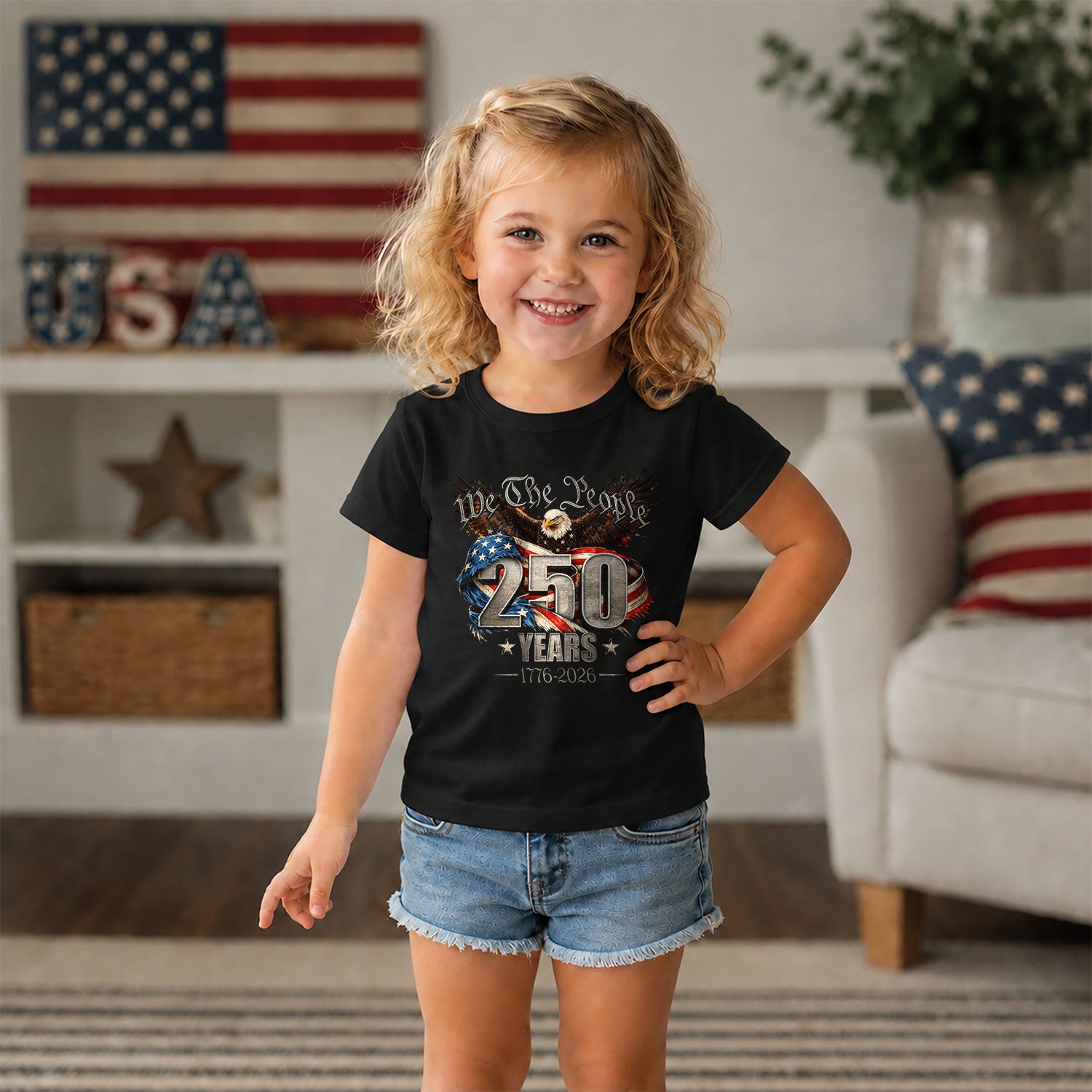 250 Years Kids T-Shirt We The People Patriotic Eagle American Flag 1776-2026 Youth Tee