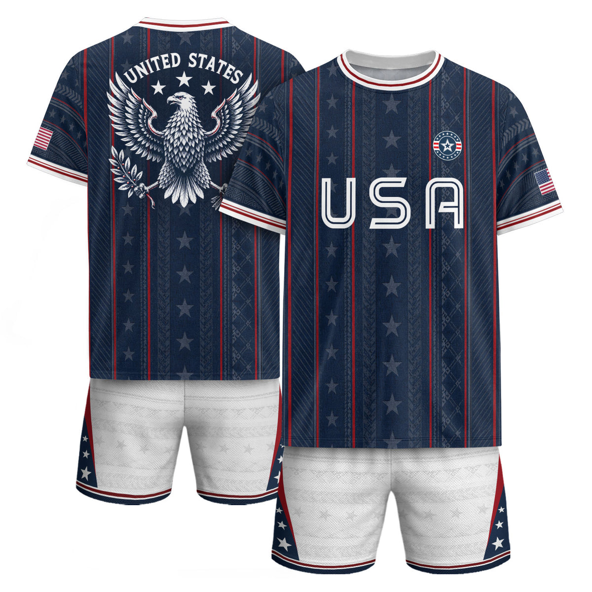 Navy USA Soccer Jersey American Pride Graphic Stripe Soccer Shirt Patriotic Fan Gear - Rust Field Wear