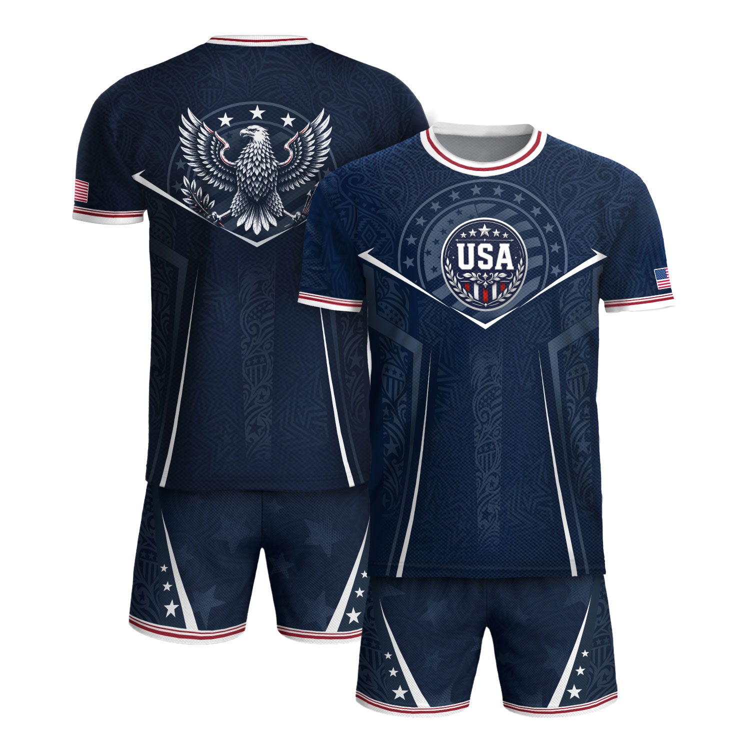USA Soccer Jersey Navy Blue American Flag Shirt Patriotic Eagle Shield Fan Tee