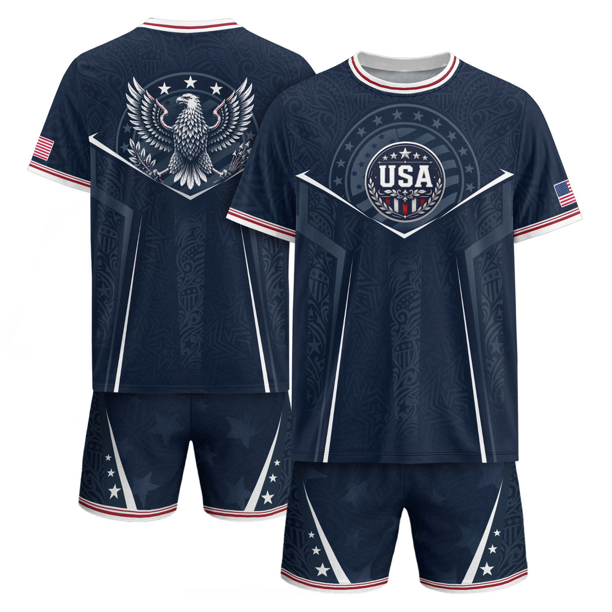 USA Soccer Jersey Navy Blue American Flag Shirt Patriotic Eagle Shield Fan Tee - Rust Field Wear