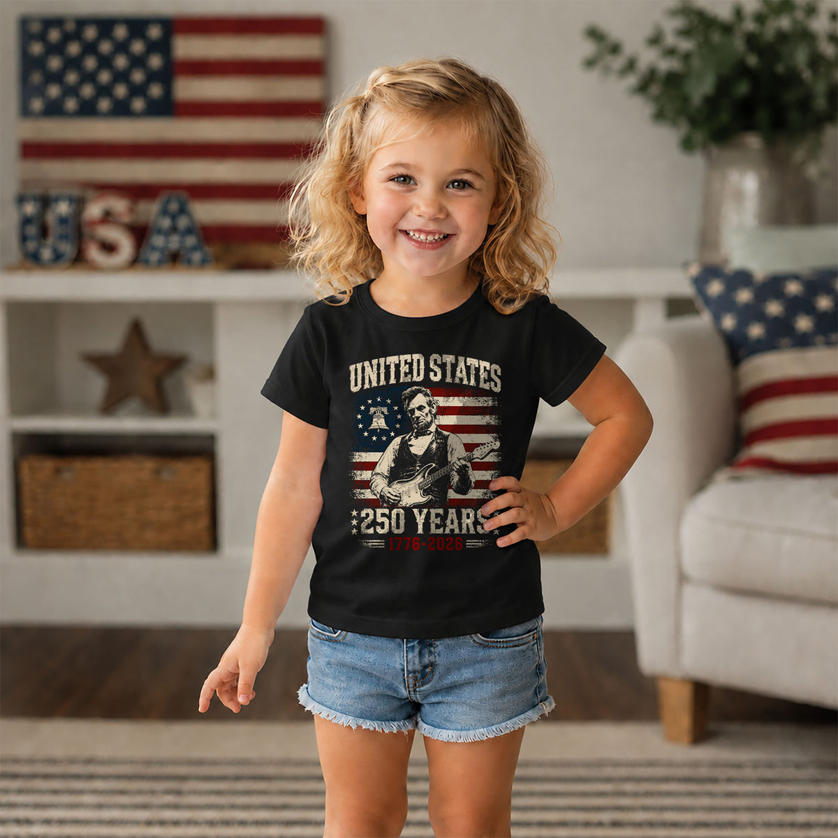 T-Shirt Kid Patriotic 1776-2026 America 250 Years Abraham Lincoln Guitar Children Shirt - Rust Field Wear