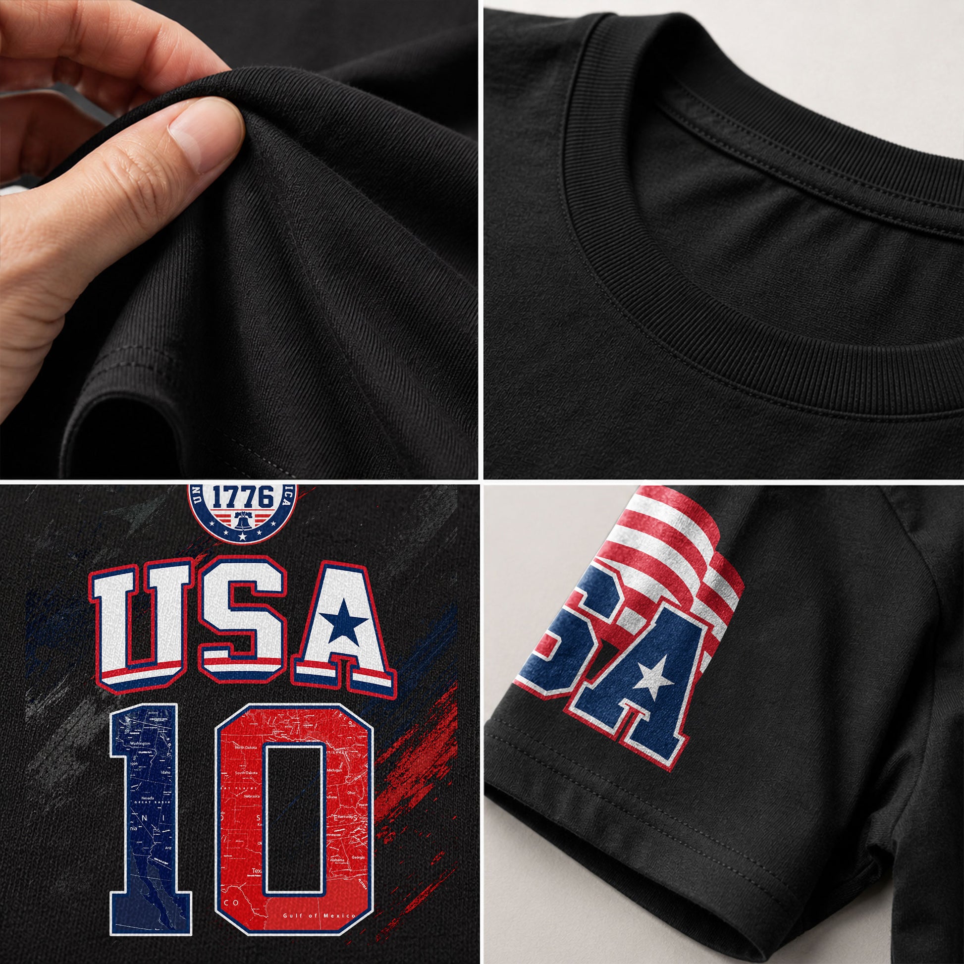 USA 1776 Sport Graphic Tee Patriotic Number 10 Map Design Casual Short Sleeve Shirt - Rust Field Wear