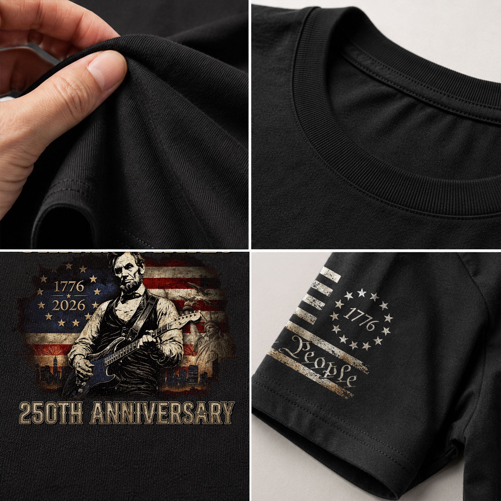 Abraham Lincoln T-Shirt Playing Guitar 1776 2026 Patriotic US Flag 250th Anniversary - Rust Field Wear