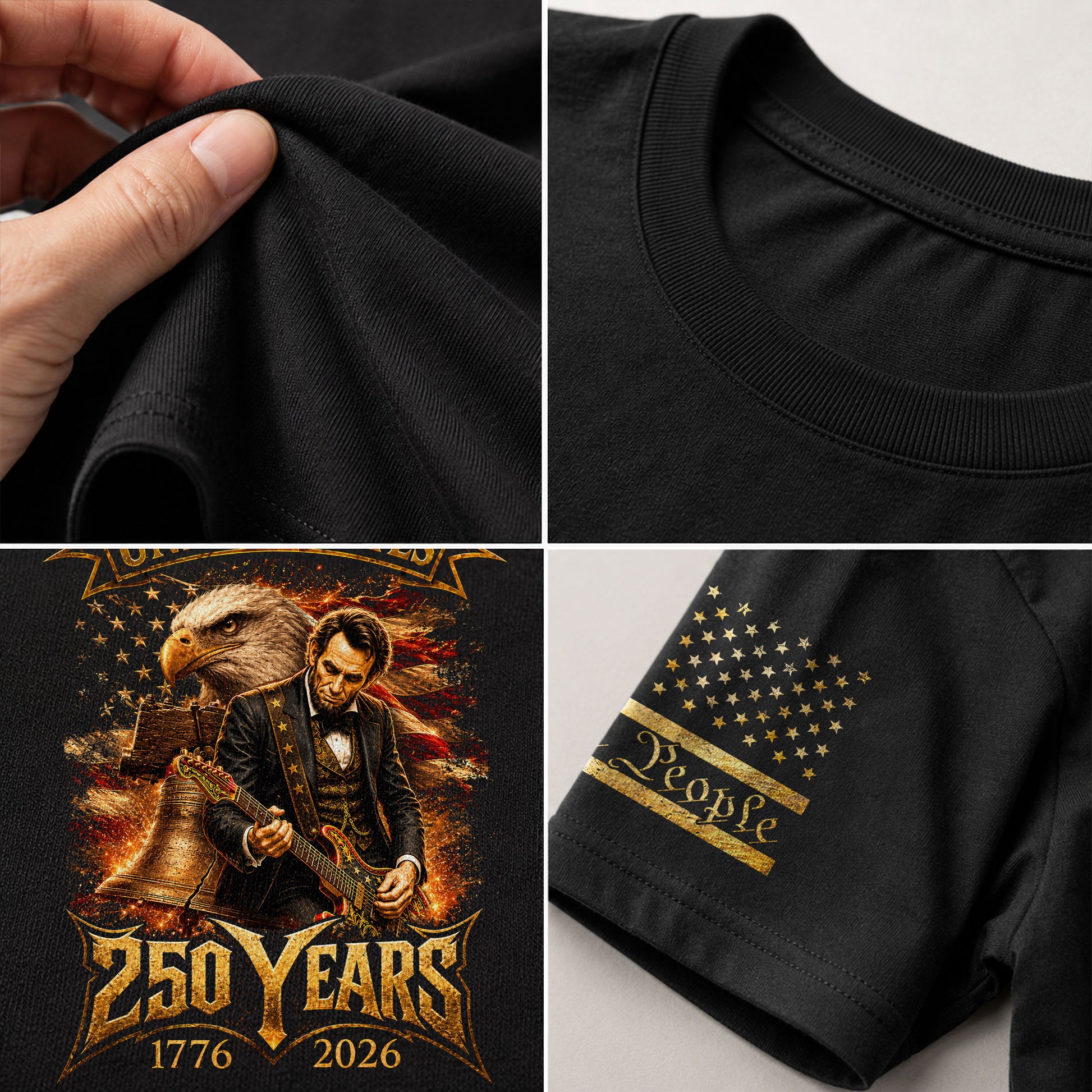 Abraham Lincoln T-Shirt Playing Guitar 1776 2026 Patriotic Eagle Liberty Bell Tee - Rust Field Wear