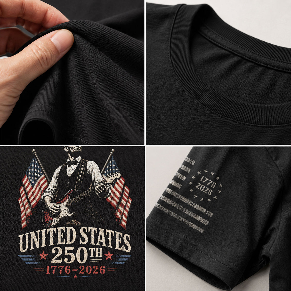 Mens T Shirt Patriotic Abraham Lincoln Guitar 1776-2026 250th Anniversary Rock Tee - Rust Field Wear