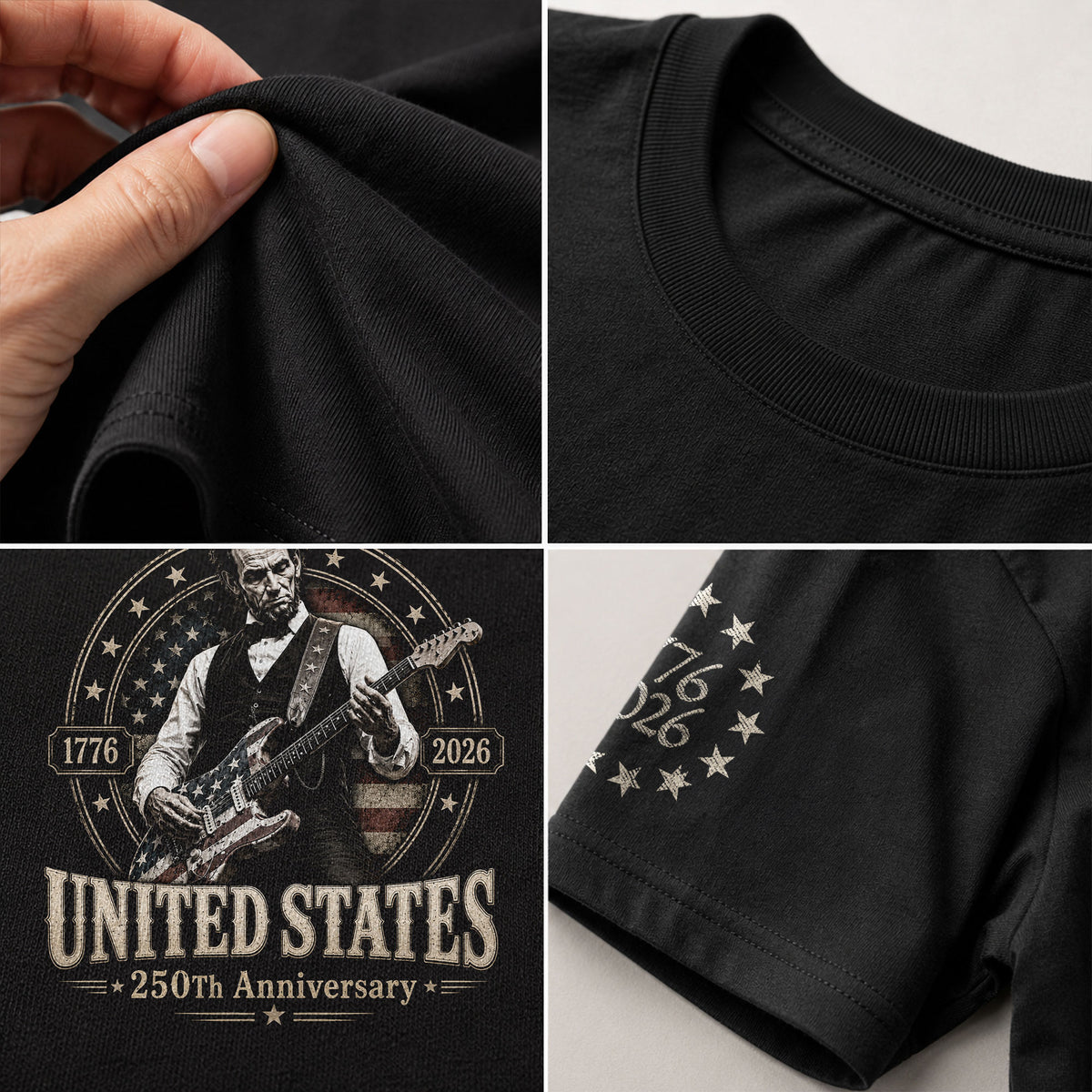 Mens T Shirt Patriotic 250 Years 1776-2026 Abraham Lincoln Star Badge Graphic Tee - Rust Field Wear
