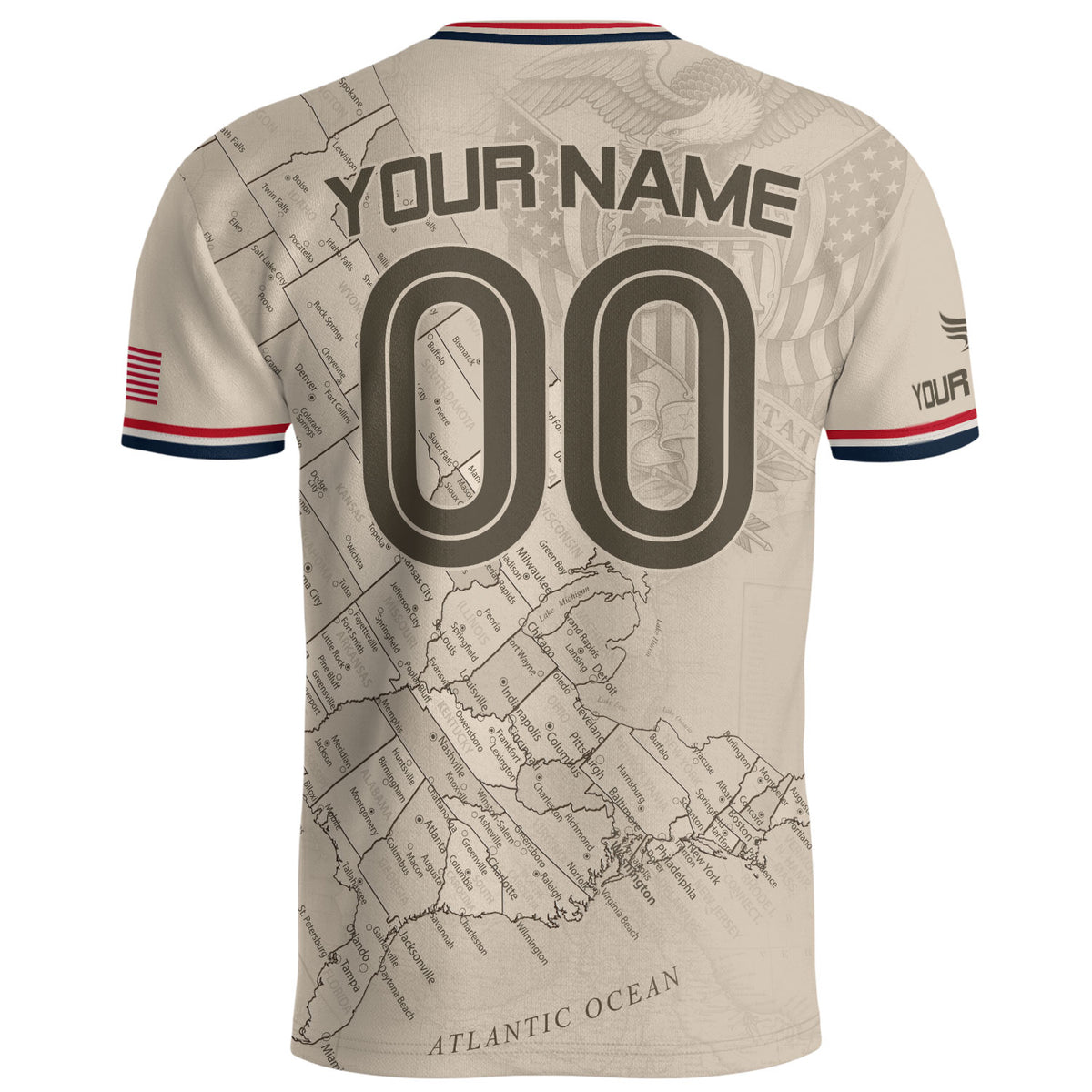 Personalized USA Soccer Jersey Custom Name Number Vintage Map Athletic Training Top - Rust Field Wear