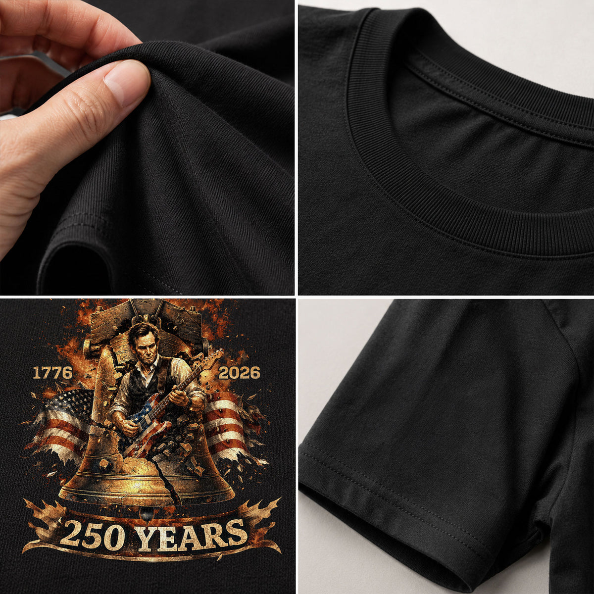 Liberty Bell Guitar Patriotic T-Shirt - Vintage 1776 2026 Historical Graphic Tee - Rust Field Wear