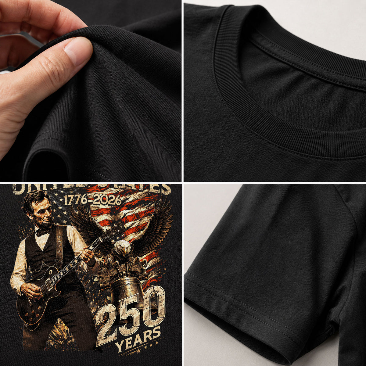 Abraham Lincoln T Shirt Rockstar Guitar Design - Vintage Eagle 1776 2026 Patriotic Tee - Rust Field Wear