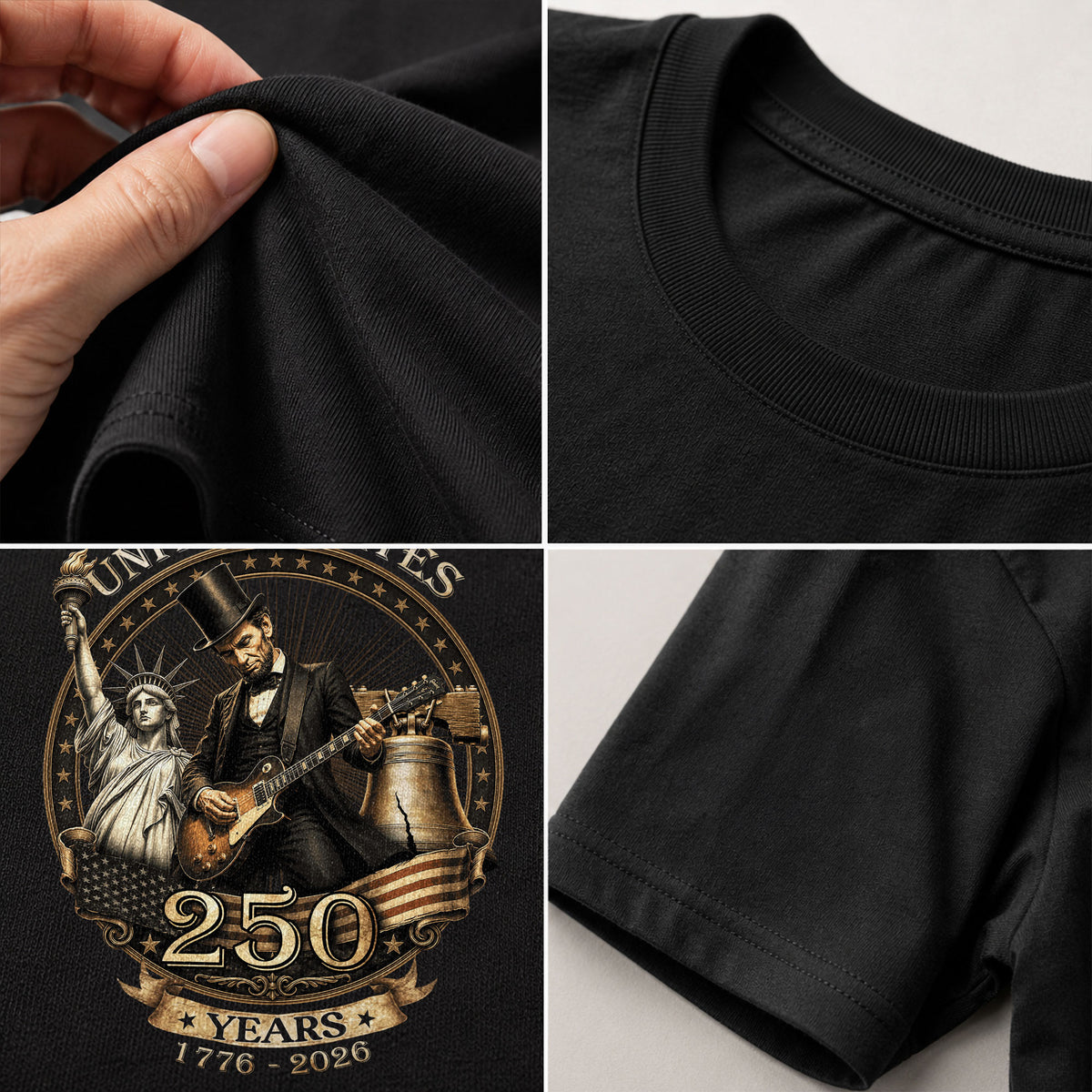 Lincoln Rock Guitar Patriotic T-Shirt - Vintage Statue of Liberty 1776 2026 Apparel - Rust Field Wear