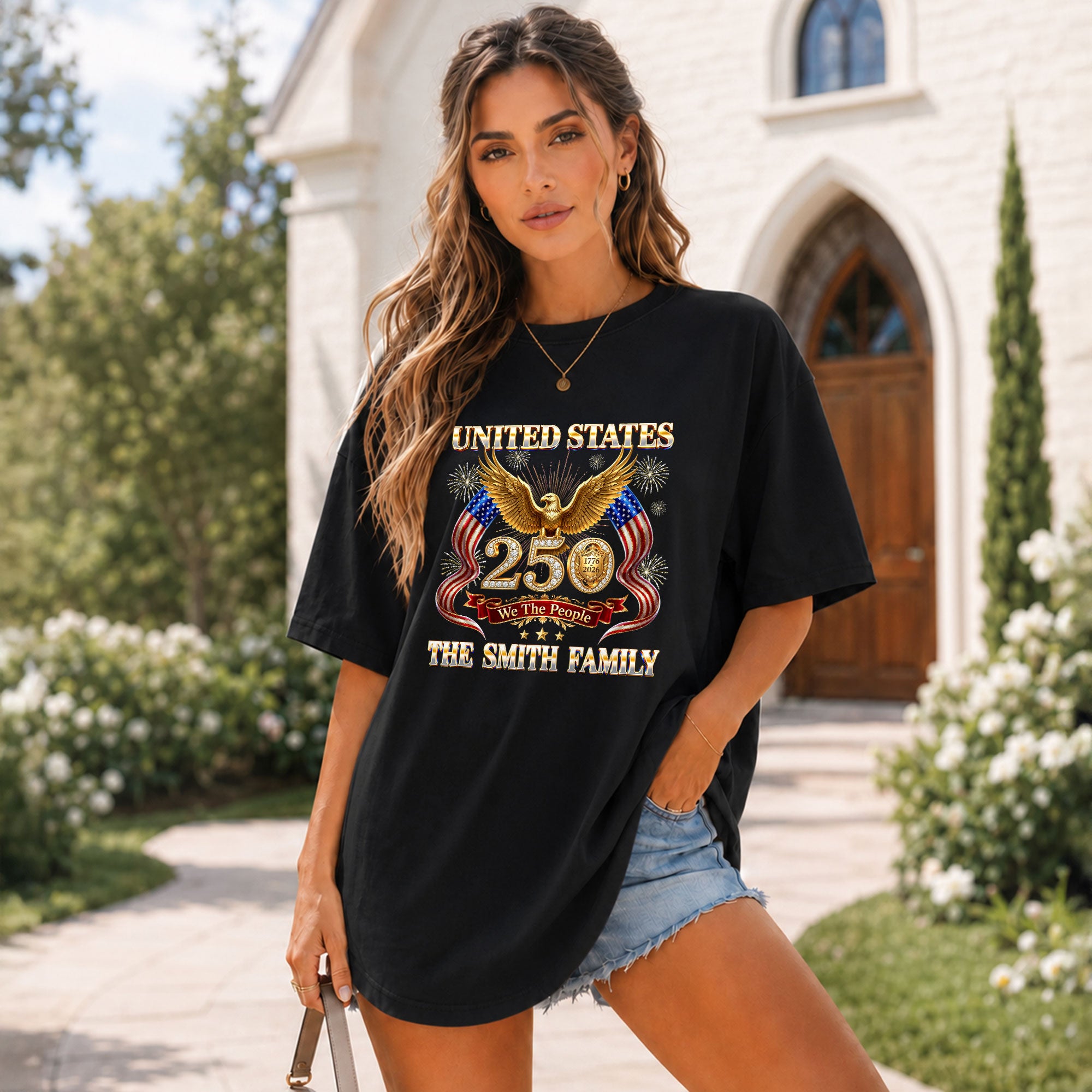 Golden Eagle Holiday Graphic Tee Customized Custom Family Name United States Group Shirts - Rust Field Wear