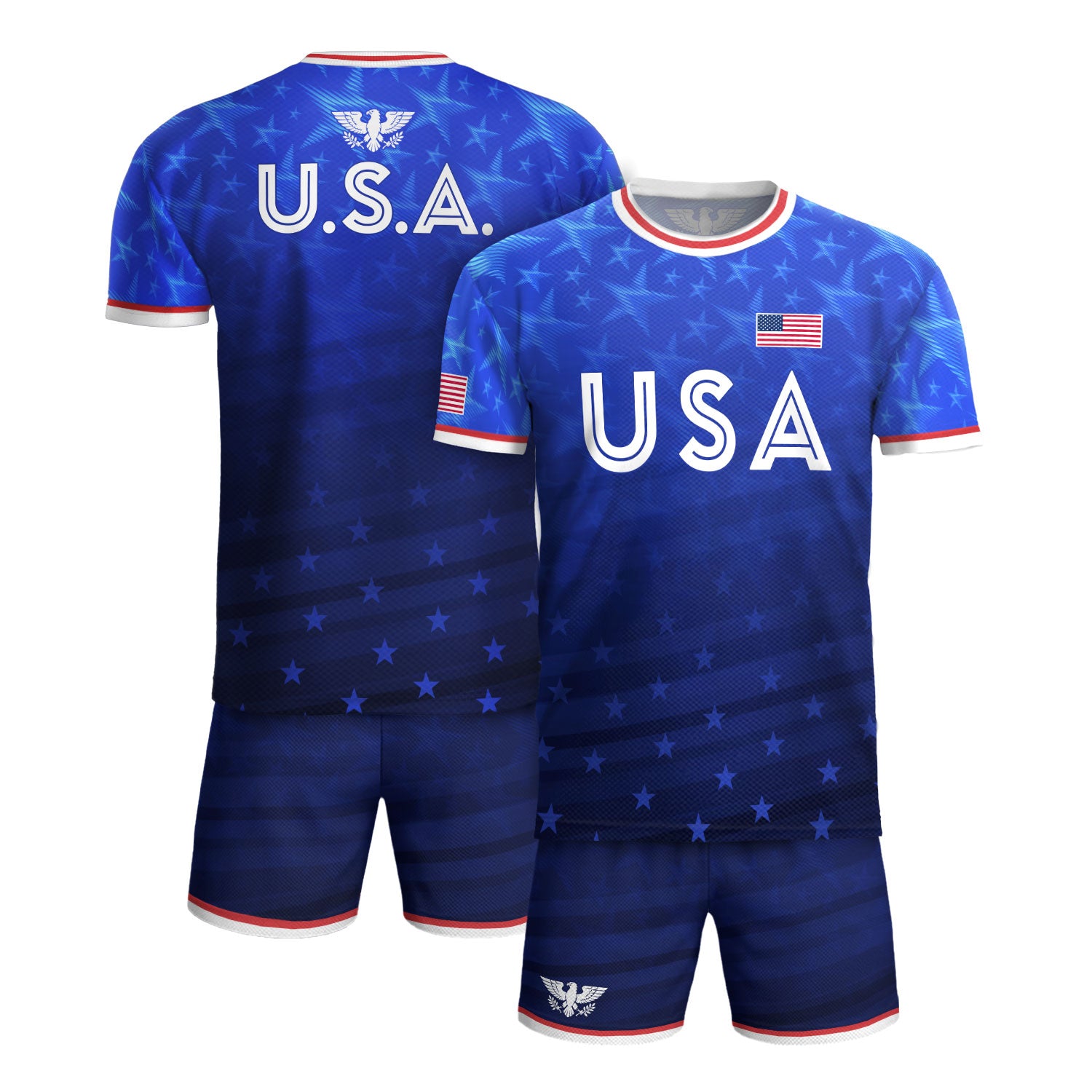 USA Soccer Jersey Adult Blue Patriotic Stars Shirt American Football Team Tee
