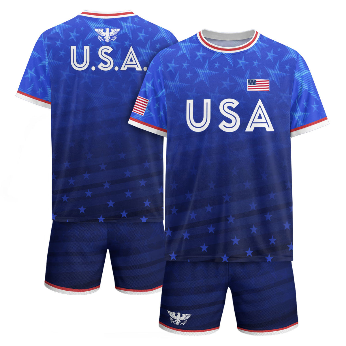 USA Soccer Jersey Adult Blue Patriotic Stars Shirt American Football Team Tee