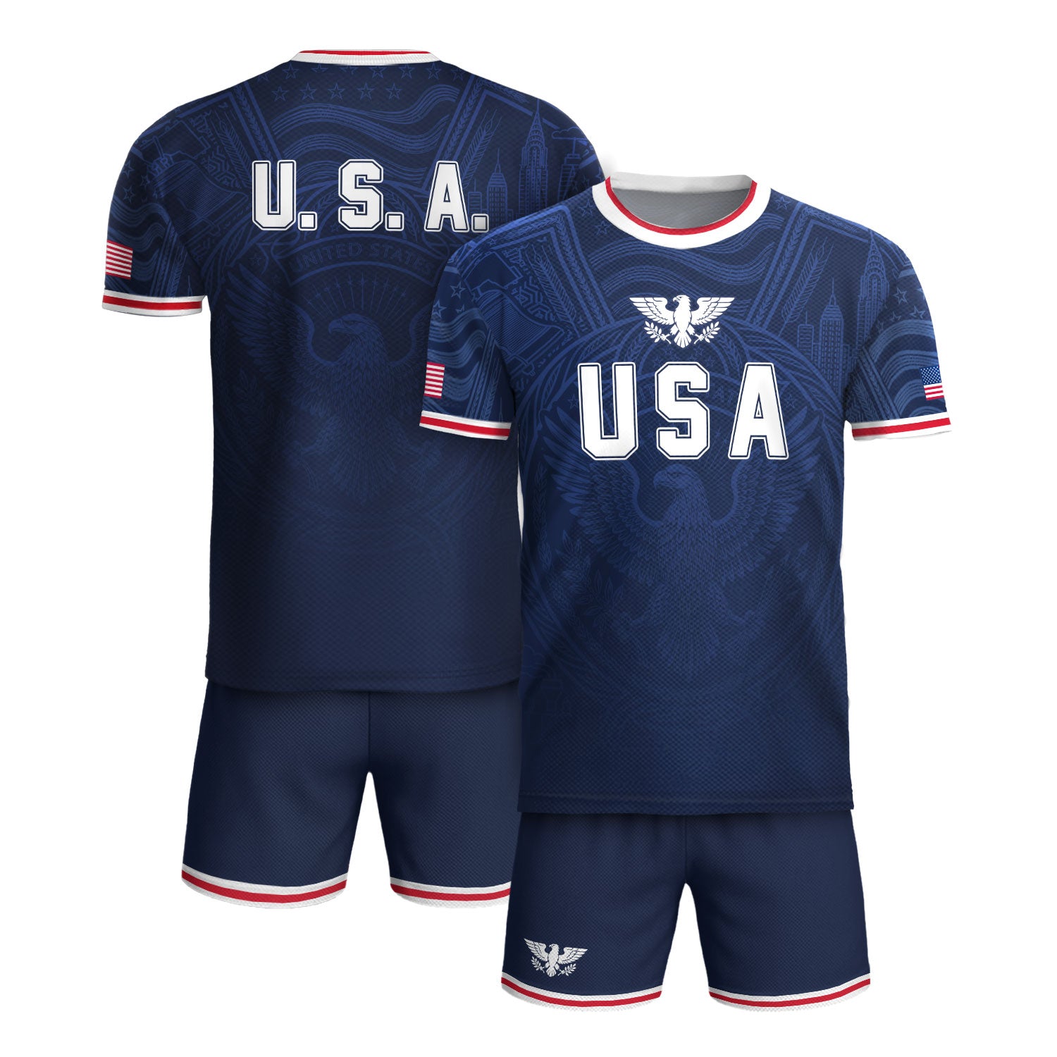 USA Eagle Patriotic Soccer Jersey Adult Navy Blue American Flag Independence Shirt