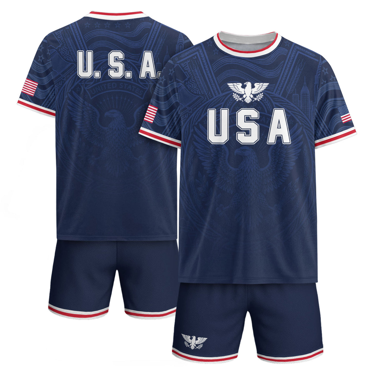 USA Eagle Patriotic Soccer Jersey Adult Navy Blue American Flag Independence Shirt