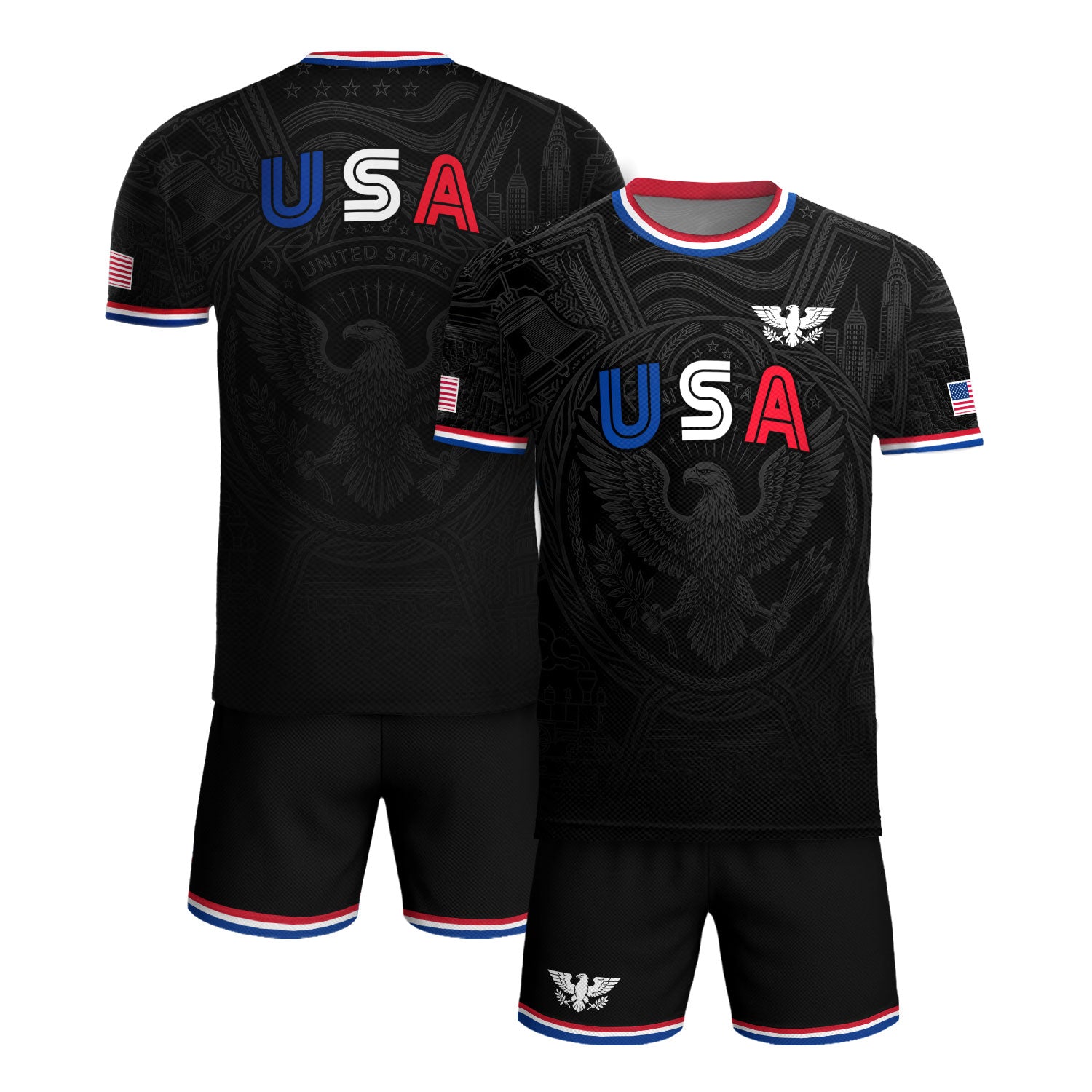 USA Patriotic Soccer Jersey Adult Black Eagle American Flag Independence Day Shirt