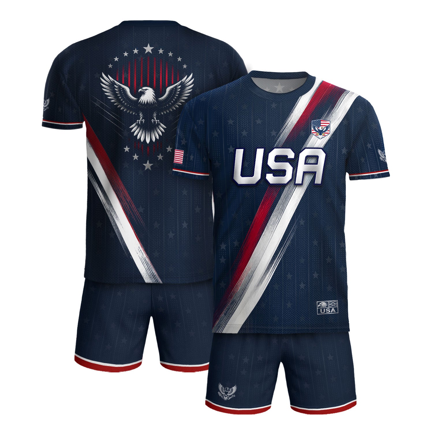 USA Soccer Jersey Adult Navy Patriotic Diagonal Sash Shirt United States Football Tee
