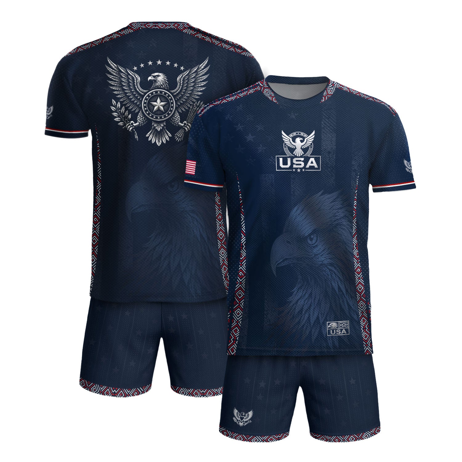 USA Soccer Jersey Adult Navy Patriotic Large Eagle Head Graphic United States Fan Tee