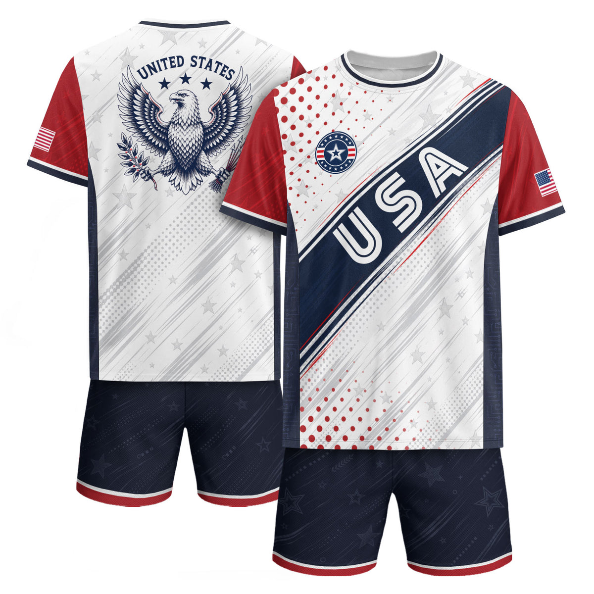 Adult USA Soccer Jersey White Navy Patriotic Diagonal Sash Polka Dot United States Tee - Rust Field Wear
