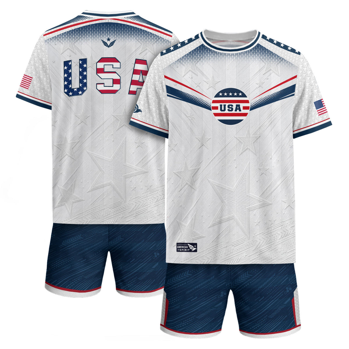 Adult USA Soccer Jersey Patriotic White Flag Pattern Lettering United States Fan Shirt - Rust Field Wear