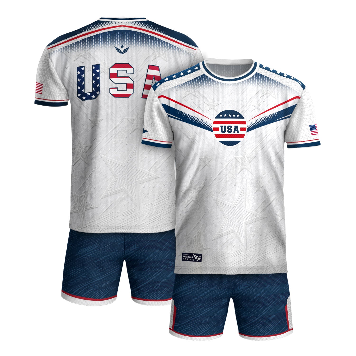 Adult USA Soccer Jersey Patriotic White Flag Pattern Lettering United States Fan Shirt