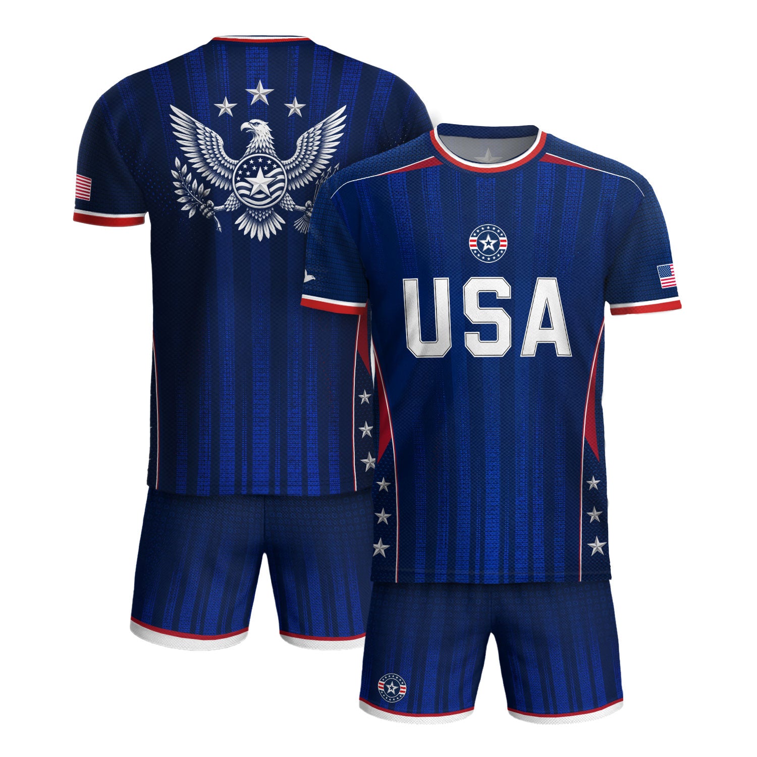 Adult USA Soccer Jersey Navy Blue Patriotic Vertical Stripe Star Side United States Tee