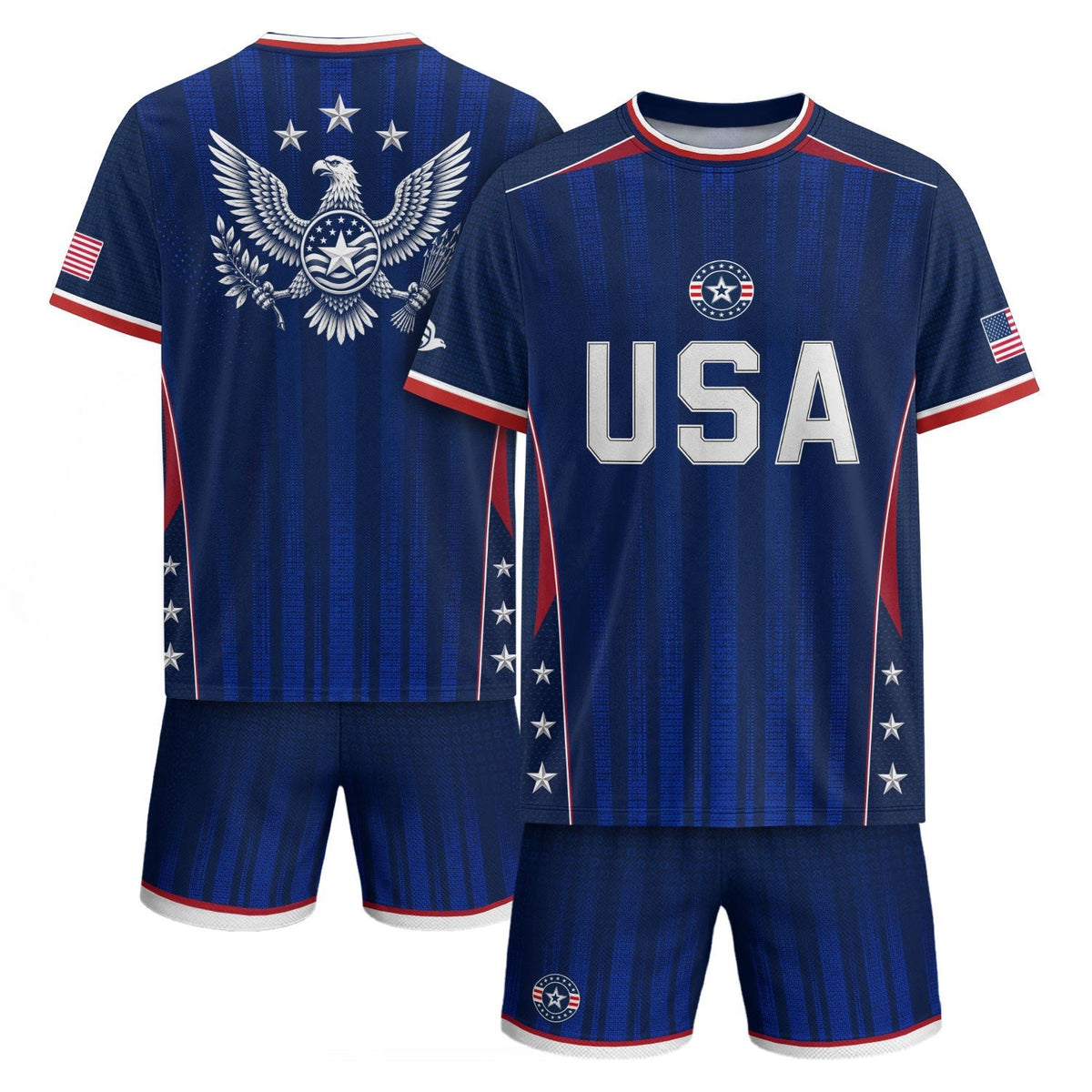 Adult USA Soccer Jersey Navy Blue Patriotic Vertical Stripe Star Side United States Tee - Rust Field Wear