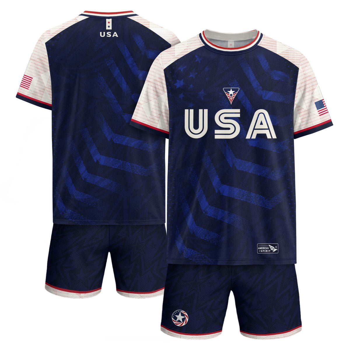 Adult USA Soccer Jersey Navy Blue Patriotic Big Chevron Graphic United States Fan Shirt - Rust Field Wear