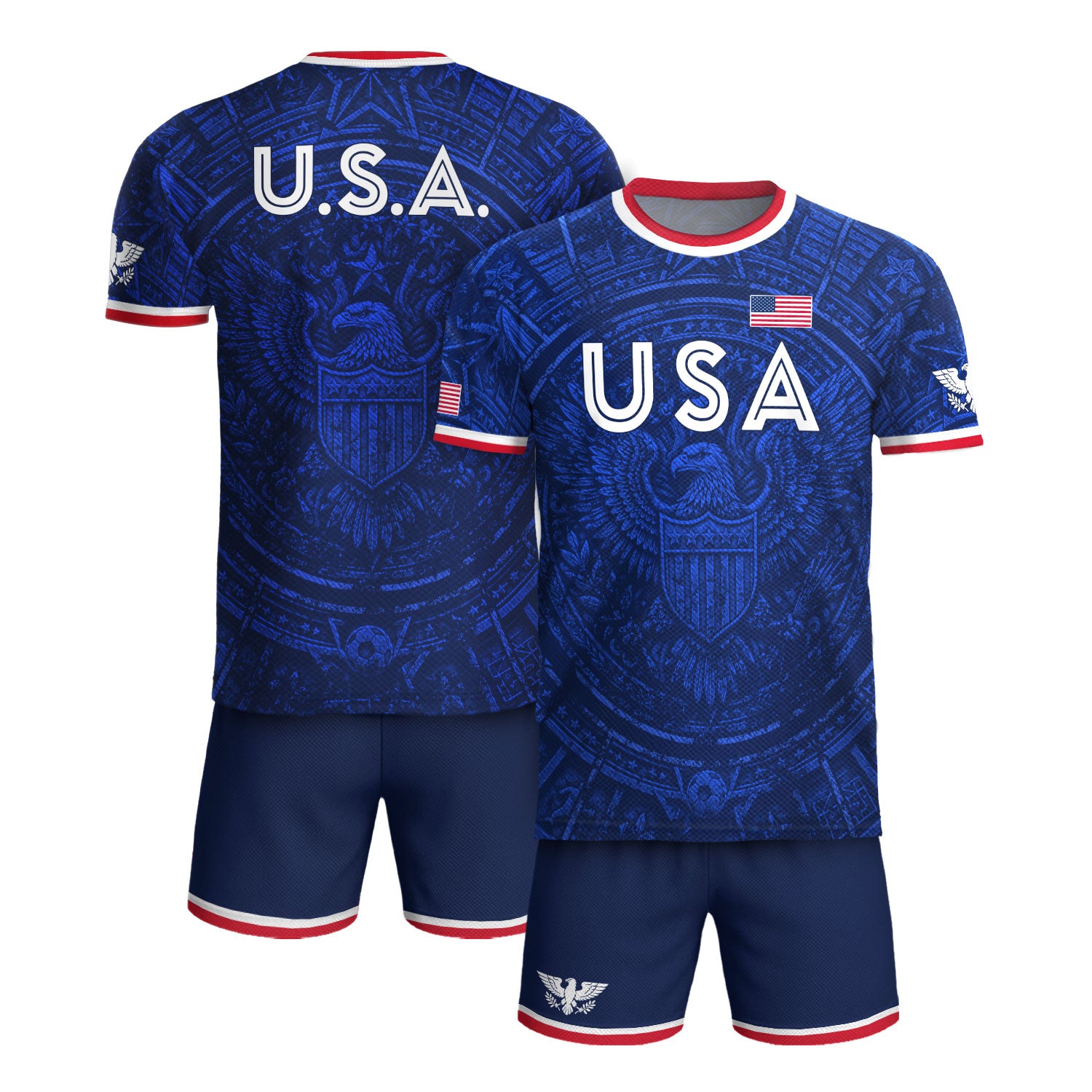 USA Soccer Jersey Men Royal Blue Eagle Graphic Patriotic Football T-Shirt