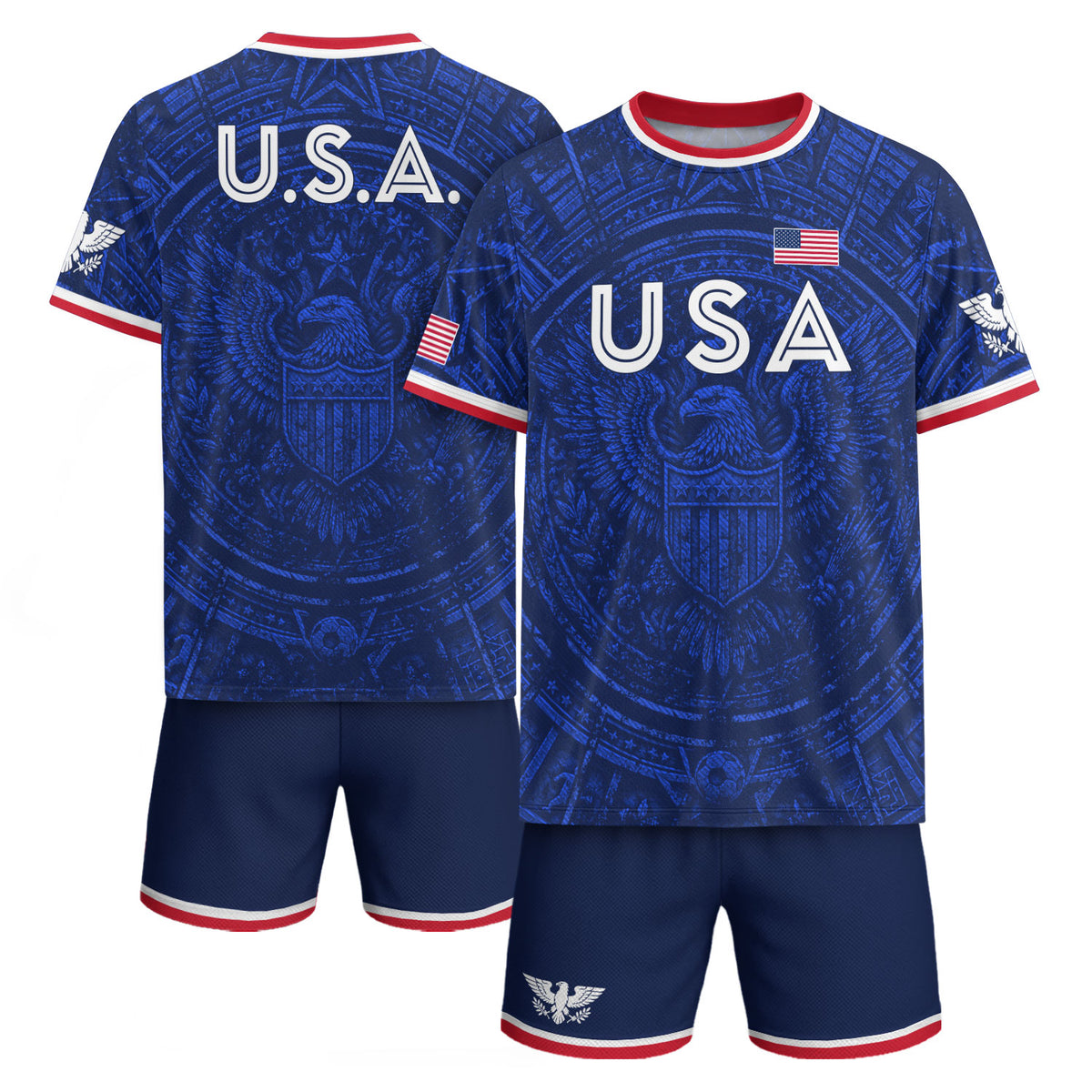 USA Soccer Jersey Men Royal Blue Eagle Graphic Patriotic Football T-Shirt