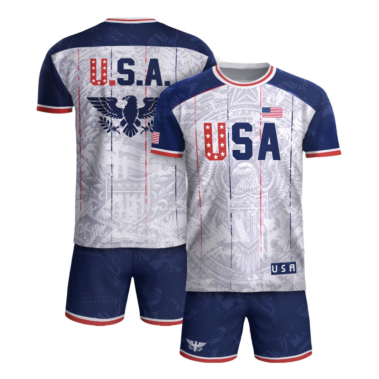USA Soccer Jersey Men White Patriotic Eagle Team Graphic Football Shirt