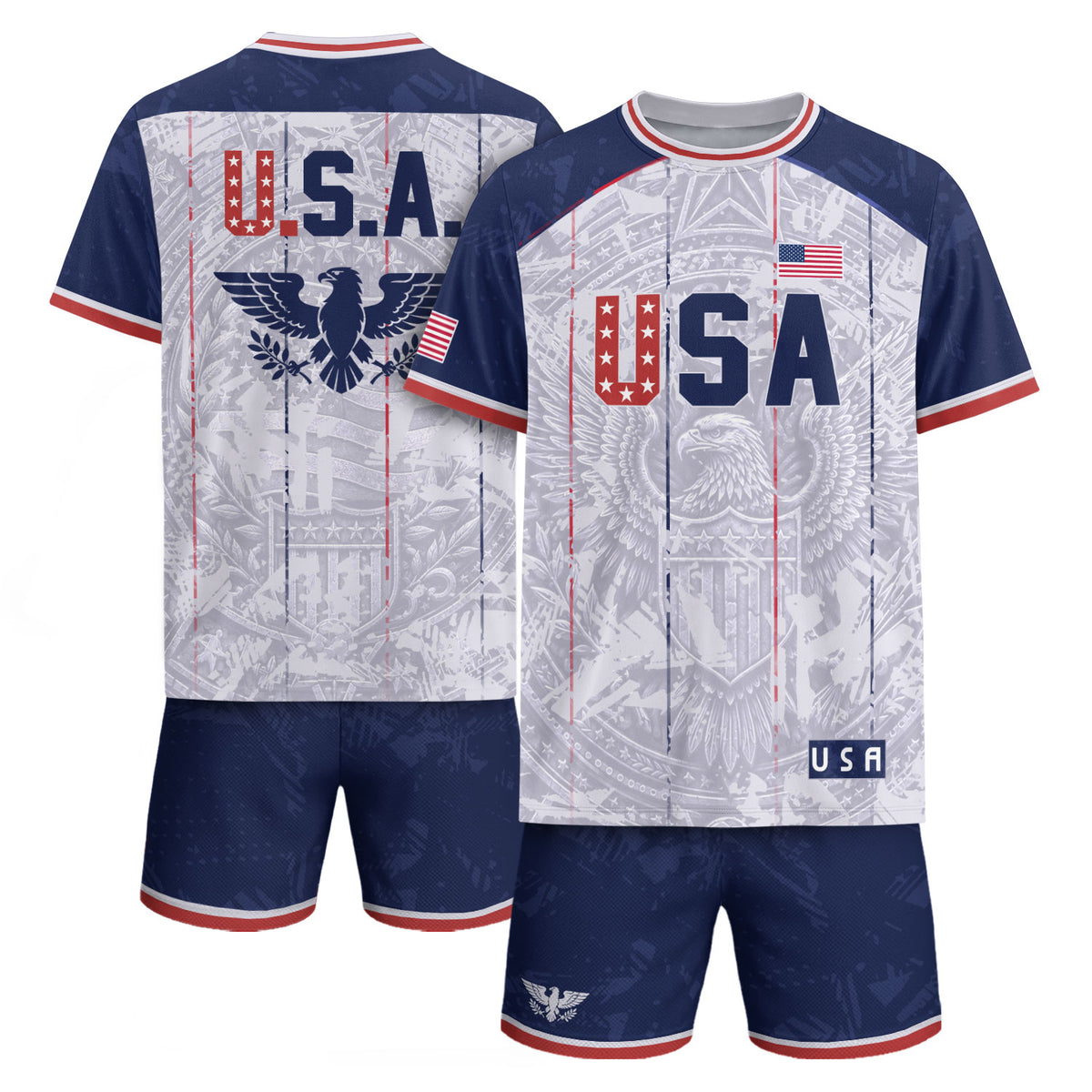 USA Soccer Jersey Men White Patriotic Eagle Team Graphic Football Shirt