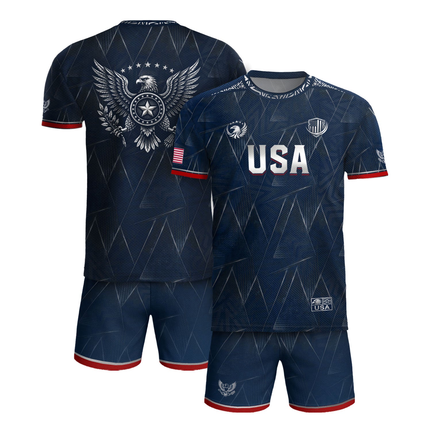 Adult Soccer Jersey Blue Patriotic Design - Bold Eagle Graphic Sport Training Shirt