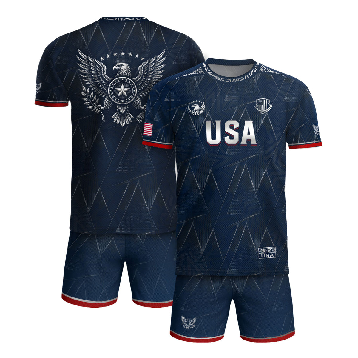 Adult Soccer Jersey Blue Patriotic Design - Bold Eagle Graphic Sport Training Shirt - Rust Field Wear