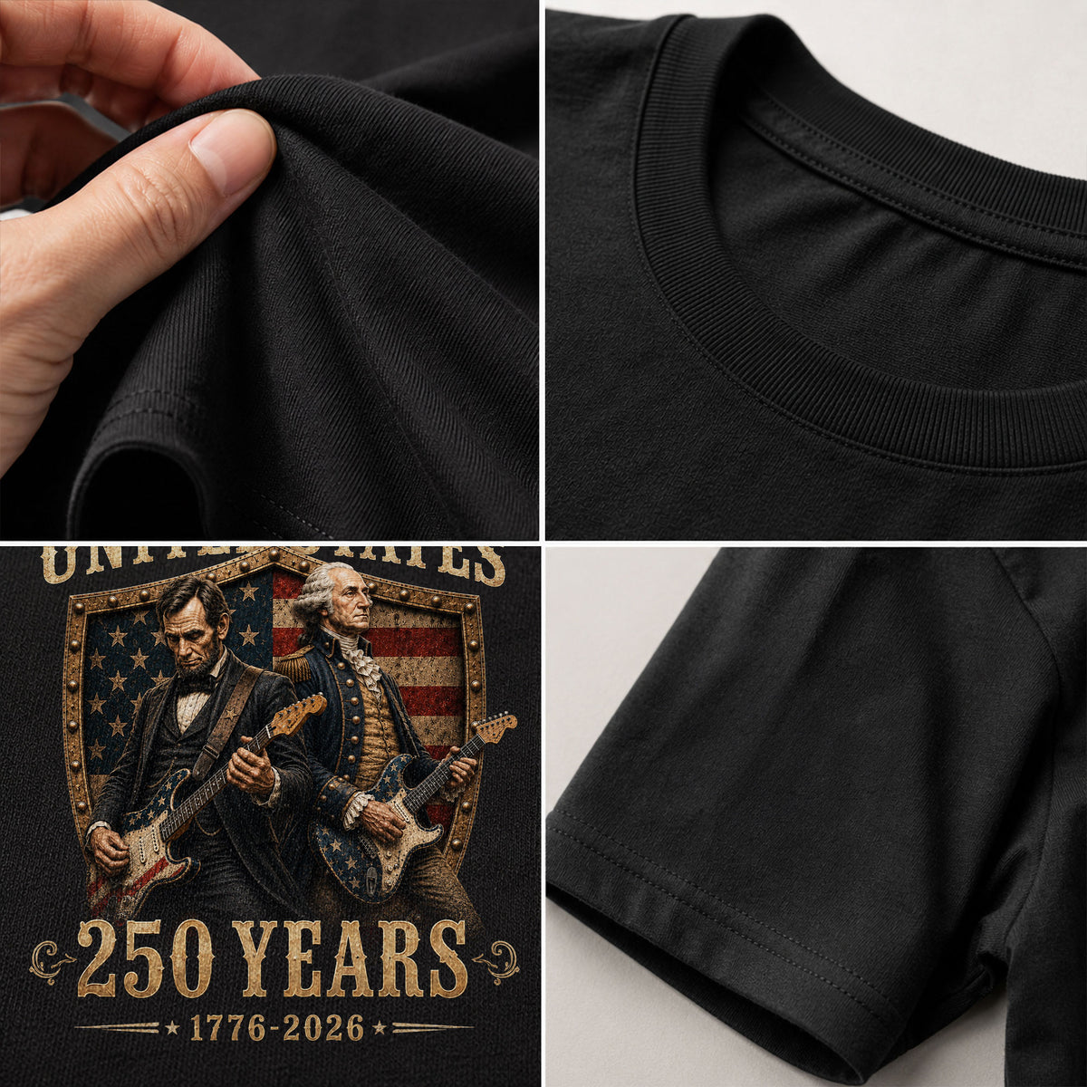 George Washington Abraham Lincoln Guitar T-Shirt 1776-2026 Patriotic 4th Of July Tee - Rust Field Wear